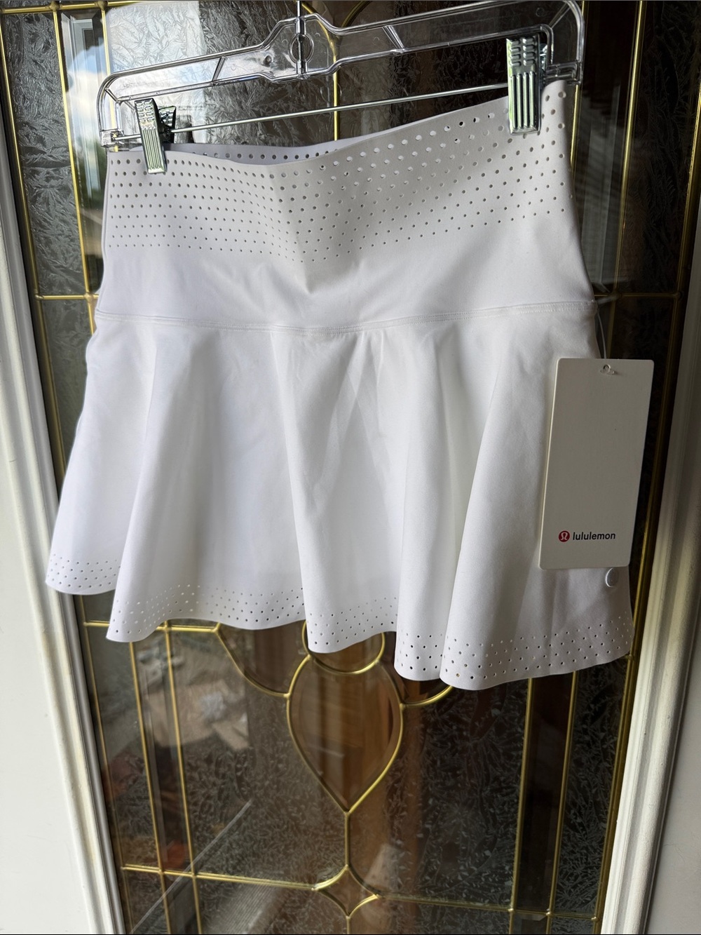 lululemon ventalated high rise  White Laser-Cut Flared Mini Skort
